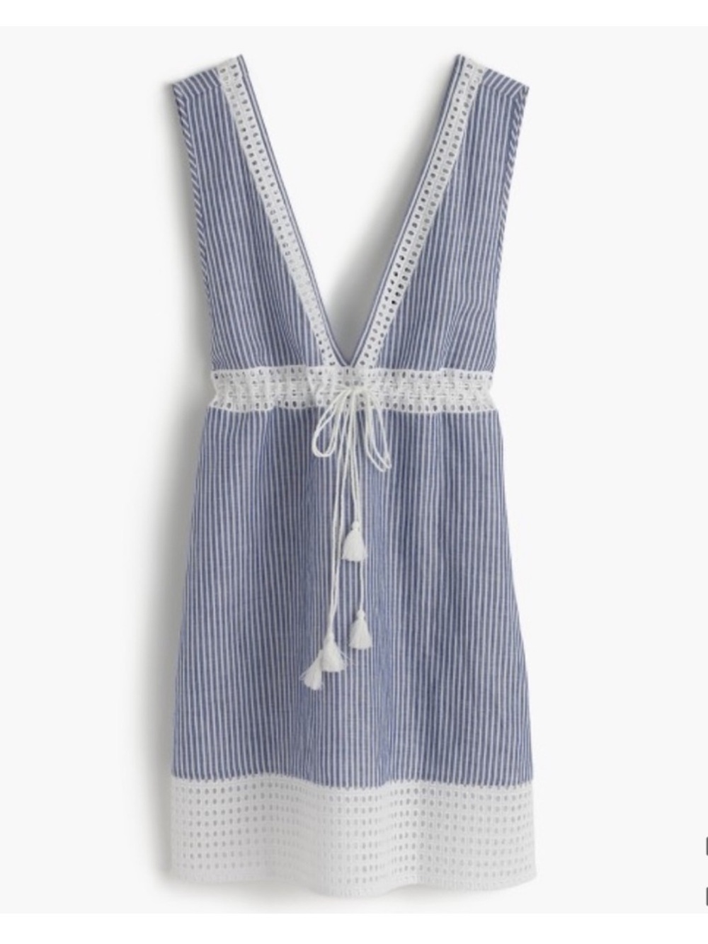 J. Crew Striped Eyelet Swim Tunic Cover-Up Dress Linen/Cotton Blend Size Small - Picture 3 of 15